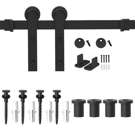 WINSOON 5 Ft Frosted Black Strap Sliding Barn Door Track Hardware Kit