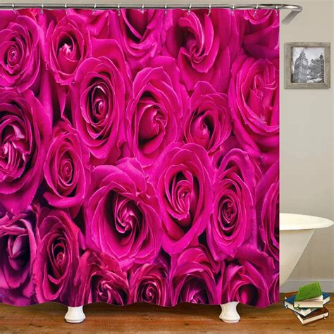 Shower Curtain Beautiful Red Rose Flowers Style 3d Printed Shower