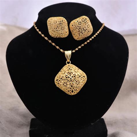 Dubai K Gold Color Jewelry Sets For Women Indian Ethiopia Necklace