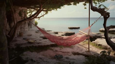 Premium Ai Image Hammock On The Beach Suspended Between Two Large