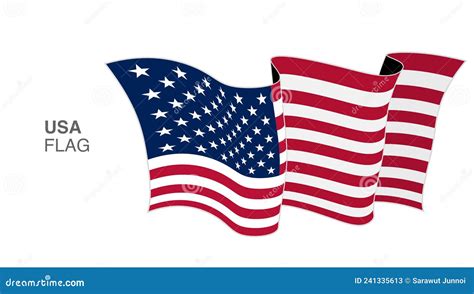 American Waving Flag Symbol In Colors Isolated On White Background In