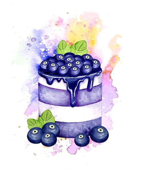 Premium Vector Watercolor Blueberry Cake