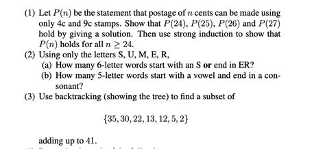 Solved Let P N Be The Statement That Postage Of N Cents Chegg