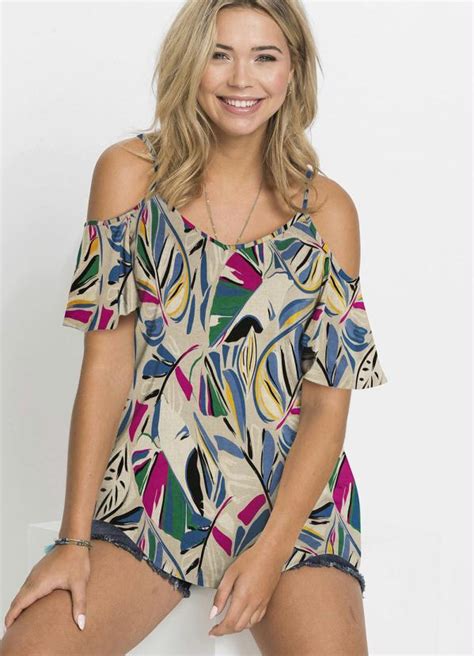 Blusa De Alcinha Ombro De Fora Abstrato Azul Bonprix