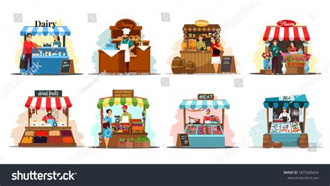 Street Market Stalls Kiosks Food Illustration 库存矢量图（免版税）1875585604