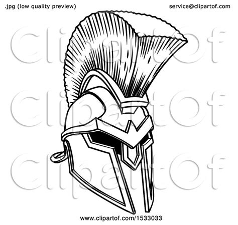 Clipart of a Black and White Trojan Spartan Helmet - Royalty Free ...