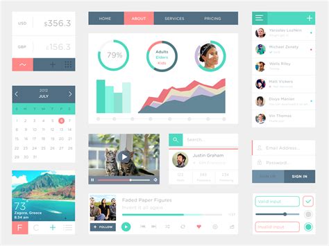 Free Clean Flat UI Kit PSD File At FreePSD Cc