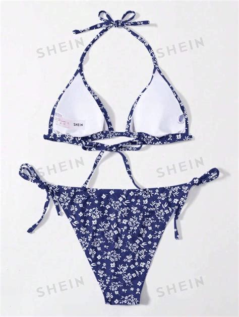 Shein Swim Mod Ditsy Floral Triangle Tie Side Bikini Swimsuit Shein Uk