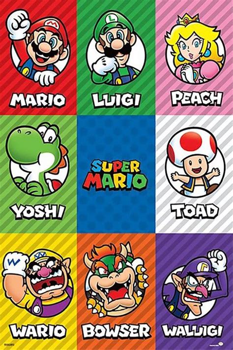 Super Mario Characters Poster 61x915cm Super Mario Super Mario Art Mario Yoshi