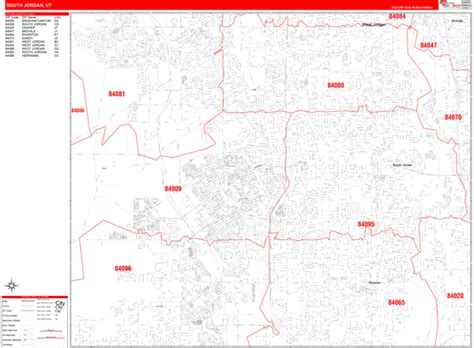 South Jordan Utah Zip Code Wall Map Red Line Style By Marketmaps