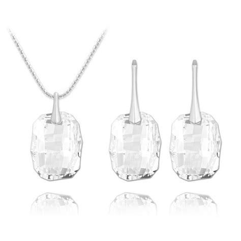 Sterling Silver white Crystal Pendant Necklace Jewellery Set - Fashion ...