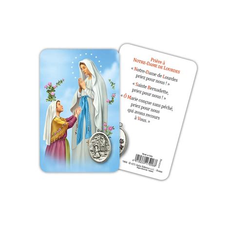 Our Lady Of Lourdes Laminated Prayer Card With Medal Ats Italia Shop