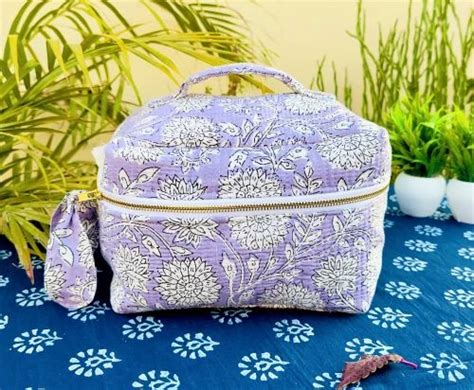 Cotton Handmade Beautiful Quilted Vanity Bag For Women Printed At Rs