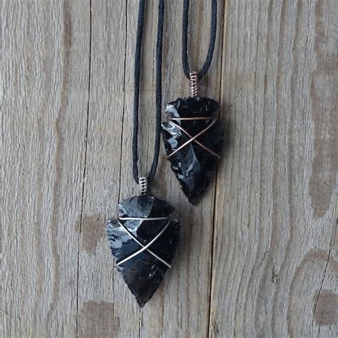 Black Obsidian Arrowhead Necklace For Men Etsy