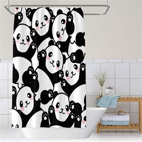 Rideau De Douche Pandas Mignons Cartoon Anneaux Inclus D Effect