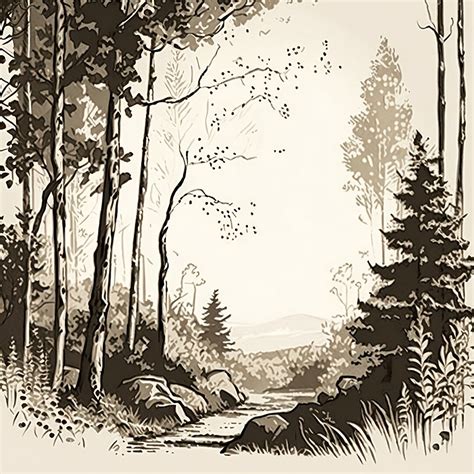 Forest Scene Sketch - Etsy