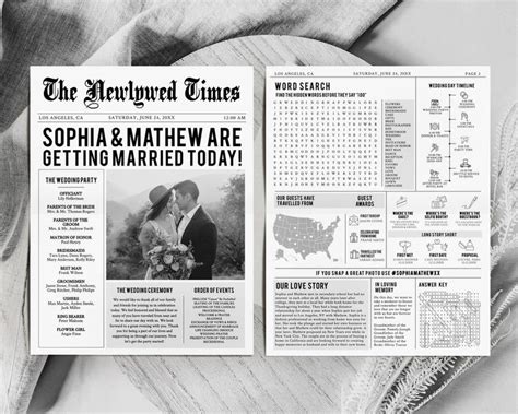 Newspaper Wedding Program Template Editable Wedding Etsy In