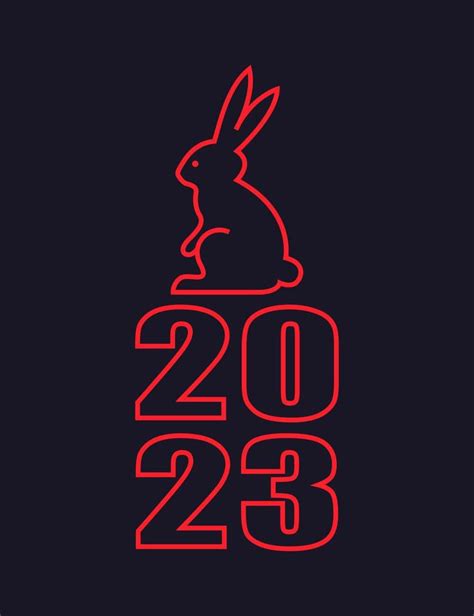 The symbol of the year 2023 is a rabbit. Isolated vector illustration. Red line on purple ...