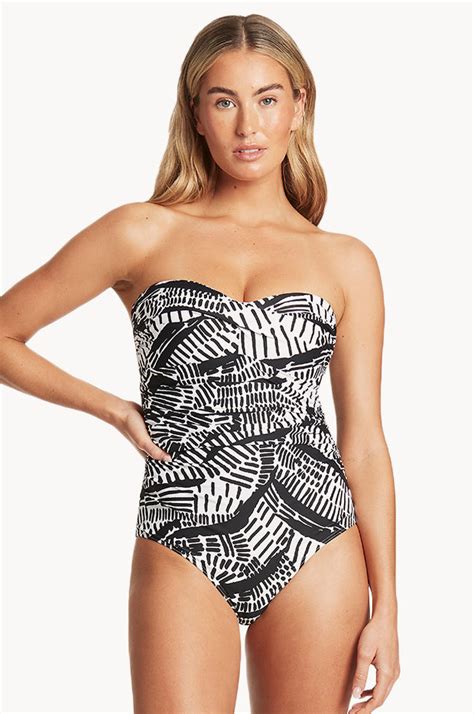 Sea Level Pampas Twist Front Bandeau One Piece Black Swimwear Galore Au