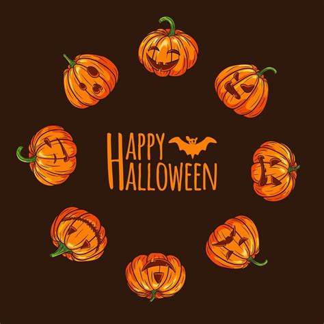 Happy Halloween Scary Pumpkins With Faces Round Frame 3537536 Vector