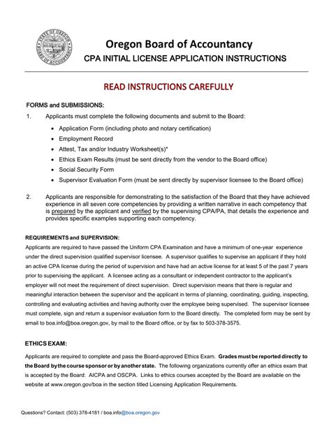 Oregon CPA Pa Initial License Application For CPA Certificate And