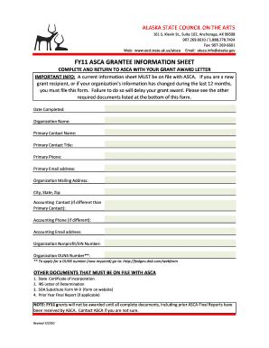 Fillable Online Eed State Ak FY11 Grant Award Grantee Info Form Final