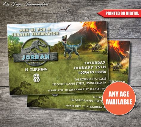 Jurassic World Birthday Invitation Jurassic Park Birthday | Etsy in ...