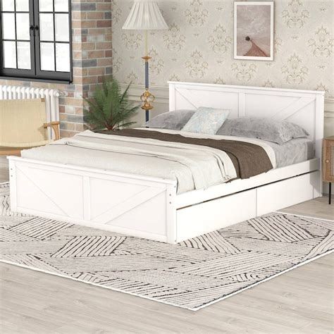 Yiekholo White Queen Wood Platform Bed With Storage Ll W 0141aak At