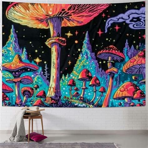 Chilfamy Mushroom Tapestry Aesthetic Nature Plant Forest Moon Stars