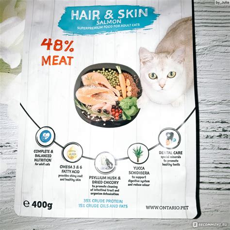 Корм для кошек Ontario для здоровья кожи и шерсти, с лососем, Cat Hair ...