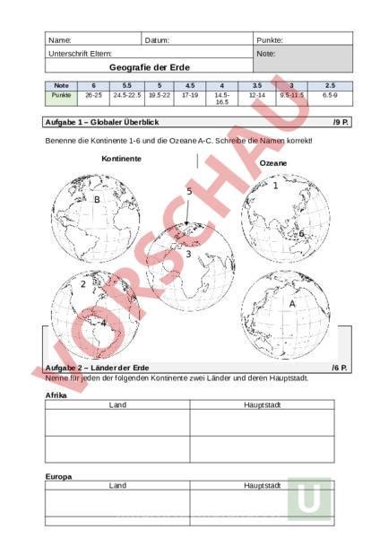 Arbeitsblatt Geografie Geographie Gemischte Themen