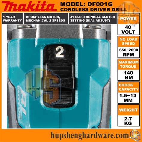 Makita DF001GZ: Cordless Driver Drill, 13mm, 40V, 2600rpm, 141Nm