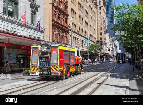 Australian fire brigade, NSW Fire and Rescue brigade truck on George ...