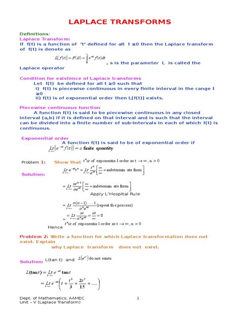 Laplace Transform Mathematics Pdf Exponentiation Mathematical Relations