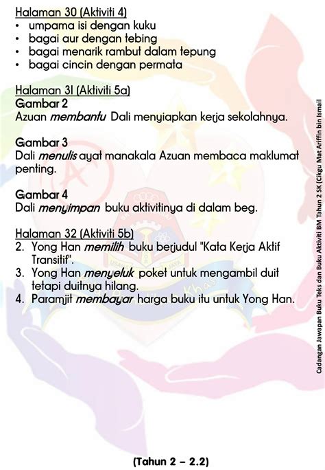 Jawapan Buku Aktiviti Bm Tahun 2 Jilid 2 2019