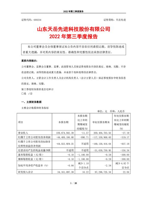 天岳先进：山东天岳先进科技股份有限公司2022年第三季度报告