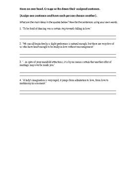 Pride And Prejudice Close Reading Exercises Passage Analysis By Pun