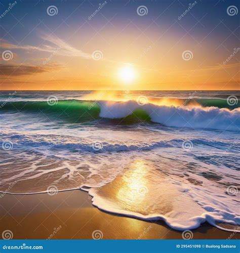 The Soothing Sound Of Waves Crashing Against The The Sun Glints Off