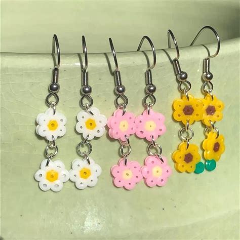 Perler Bead Flower Earrings