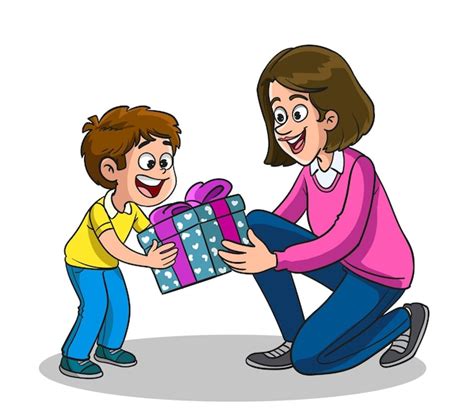 Ilustración de vector de madre dando un regalo a su hijo Concepto de