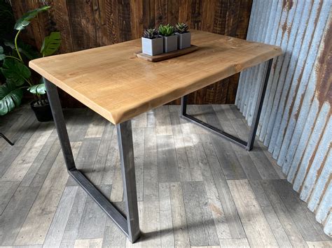 Live Edge Industrial Dining Table With Square Loop Legs And Benches