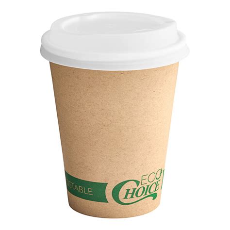 EcoChoice 12 Oz Kraft Compostable Paper Hot Cup And PLA Lid 50 Pack