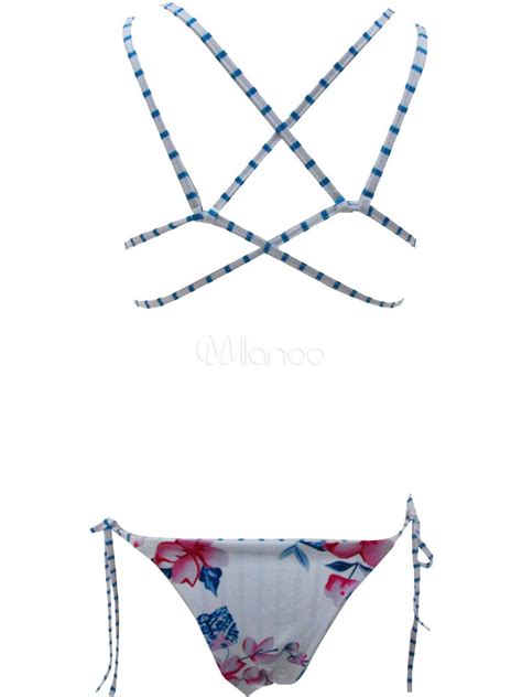 White Print Floral Print Sexy Women S Bikini Set Milanoo
