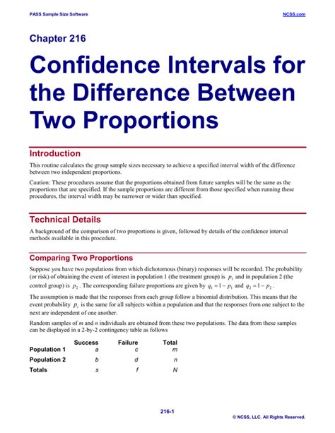 Confidence Intervals For The Difference Between Two Proportions