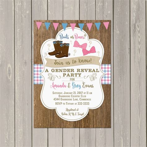 Boots Or Bows Gender Reveal Invitation Gender Reveal Etsy