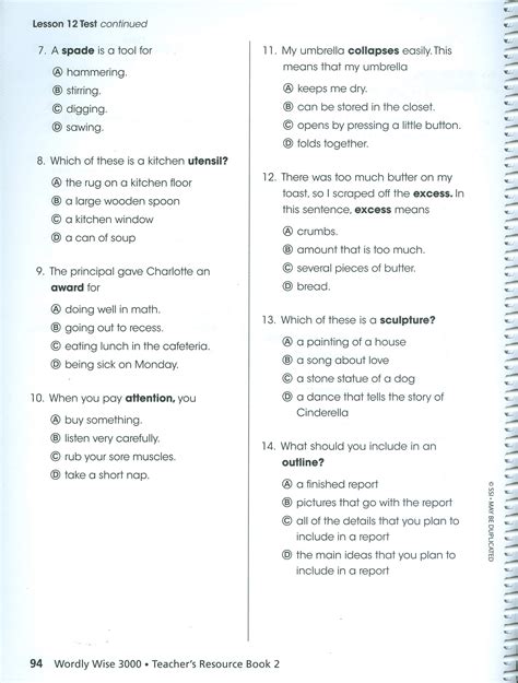 Wordly Wise Test Lesson Noelle Austin Library Formative