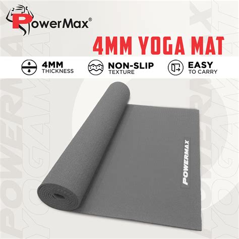 PowerMax Fitness 4mm Thick Premium Exercise Grey Colour Yoga Mat