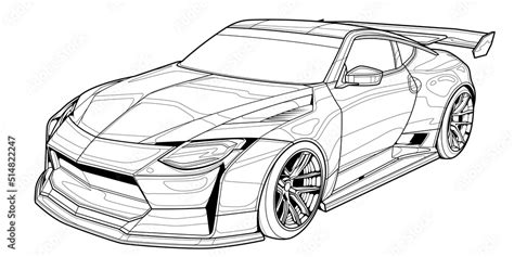 Coloring book page for adult drawing. Paper. Car with outlines. Vector ...