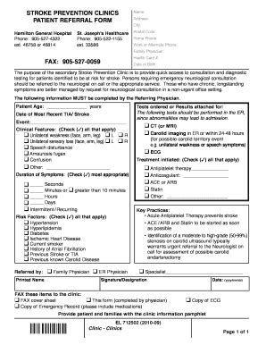 Fillable Online Csnstroke Stroke Prevention Clinics Patient Referral