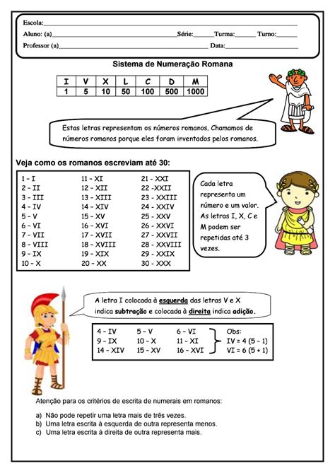 Atividades Numeros Romanos 6 Ano LIBRAIN